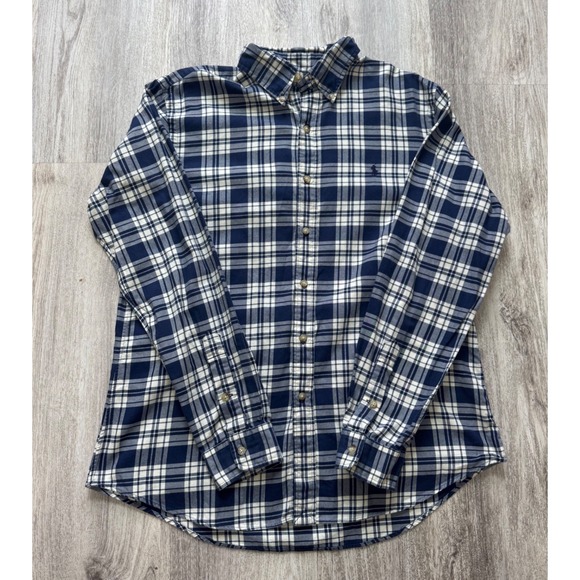 Ralph Lauren Mens L Blue Plaid Long Sleeve Button Down Shirt Vintage 90s - Picture 1 of 8